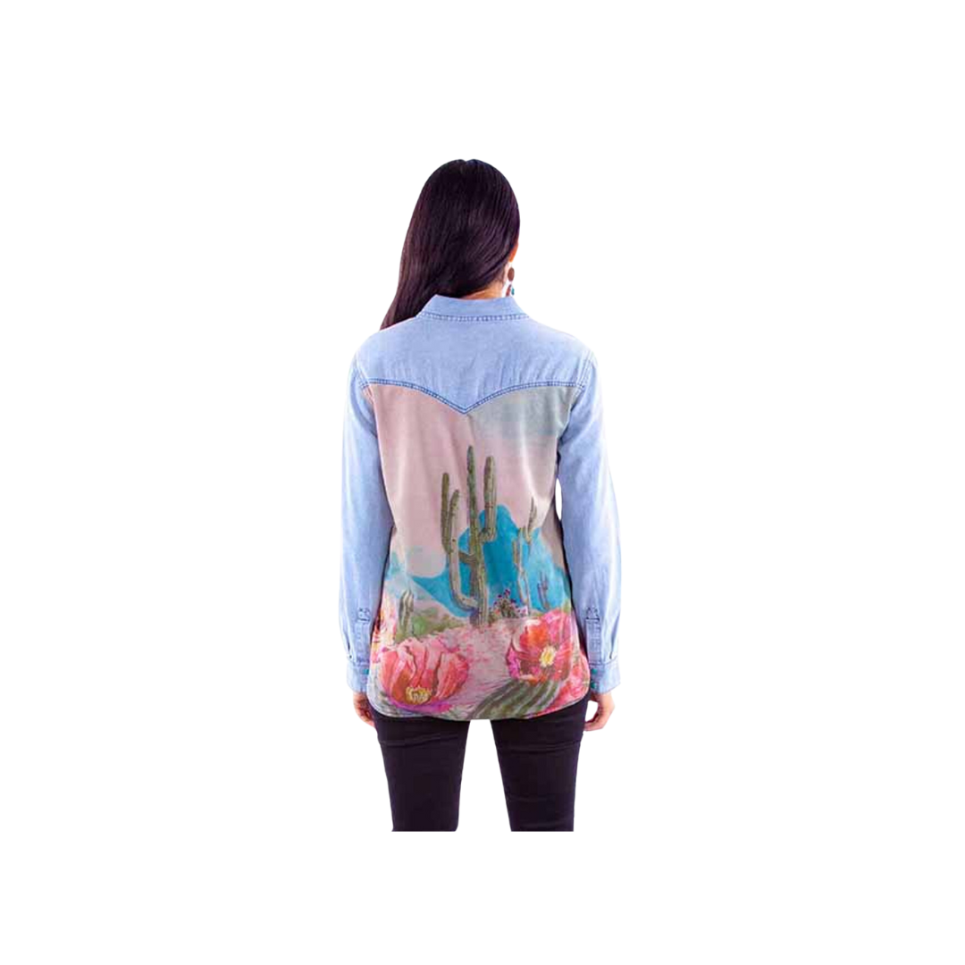 Scully Women's Honey Creek Collection Cactus Print Denim Shirt
