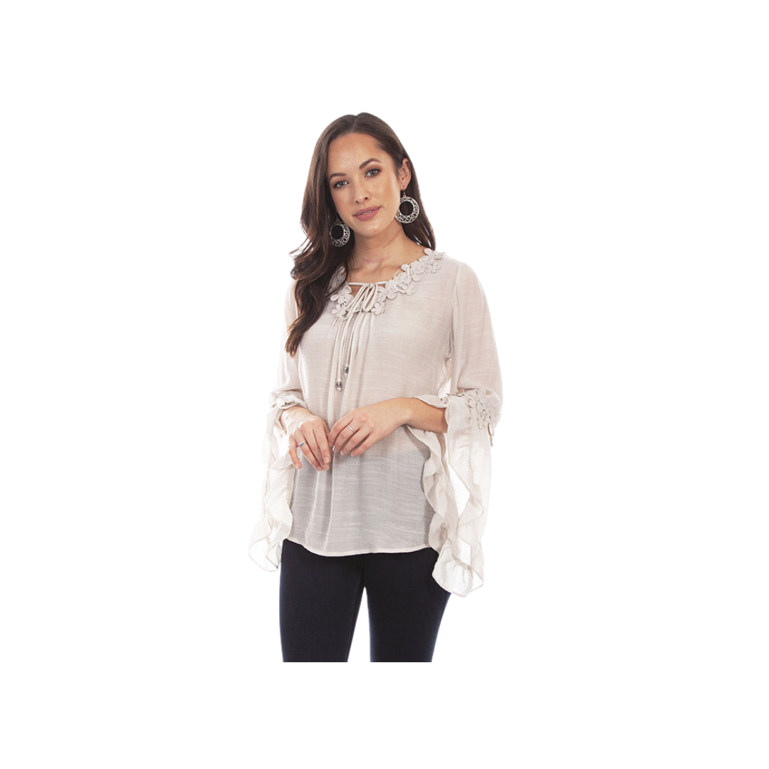 Scully Women's Flowly Sleeve Floral Tan Shirt