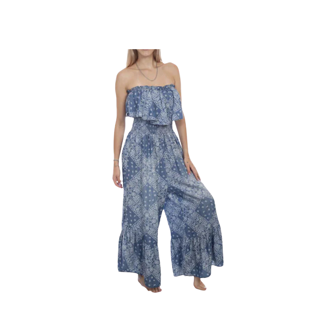 Scully Women's Bandana Paisley Printed Light Blue Jumpsuit