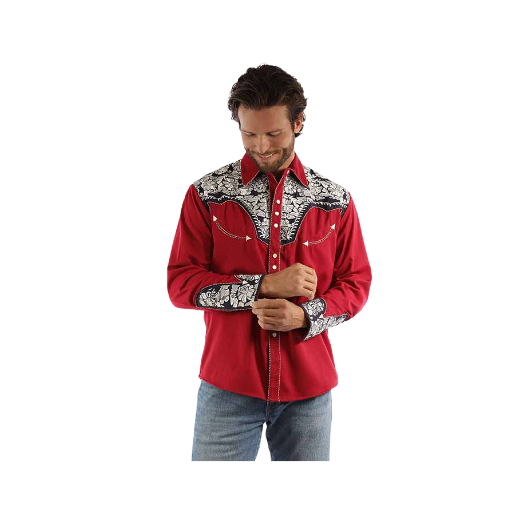 Scully Leathers Men's Embroidered Red White Blue Shirt