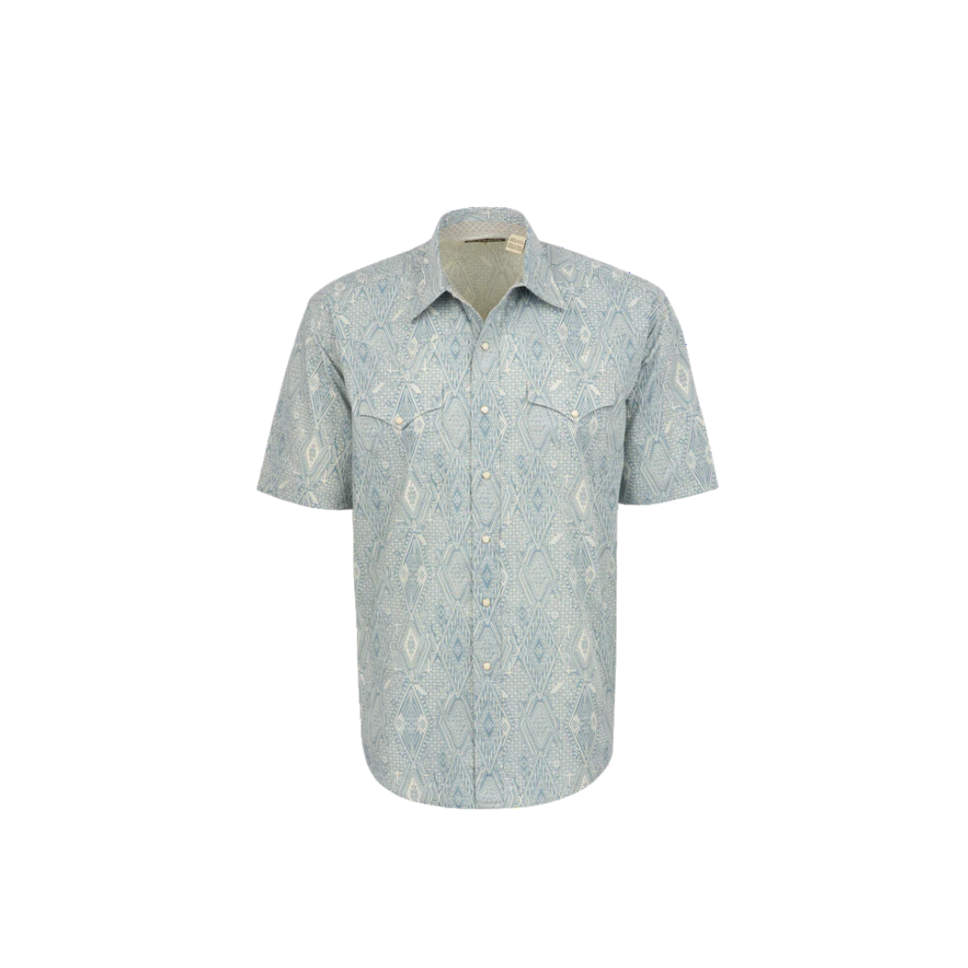 Stetson Apparel Men's Ghost Aztec Snap Front Blue Shirt