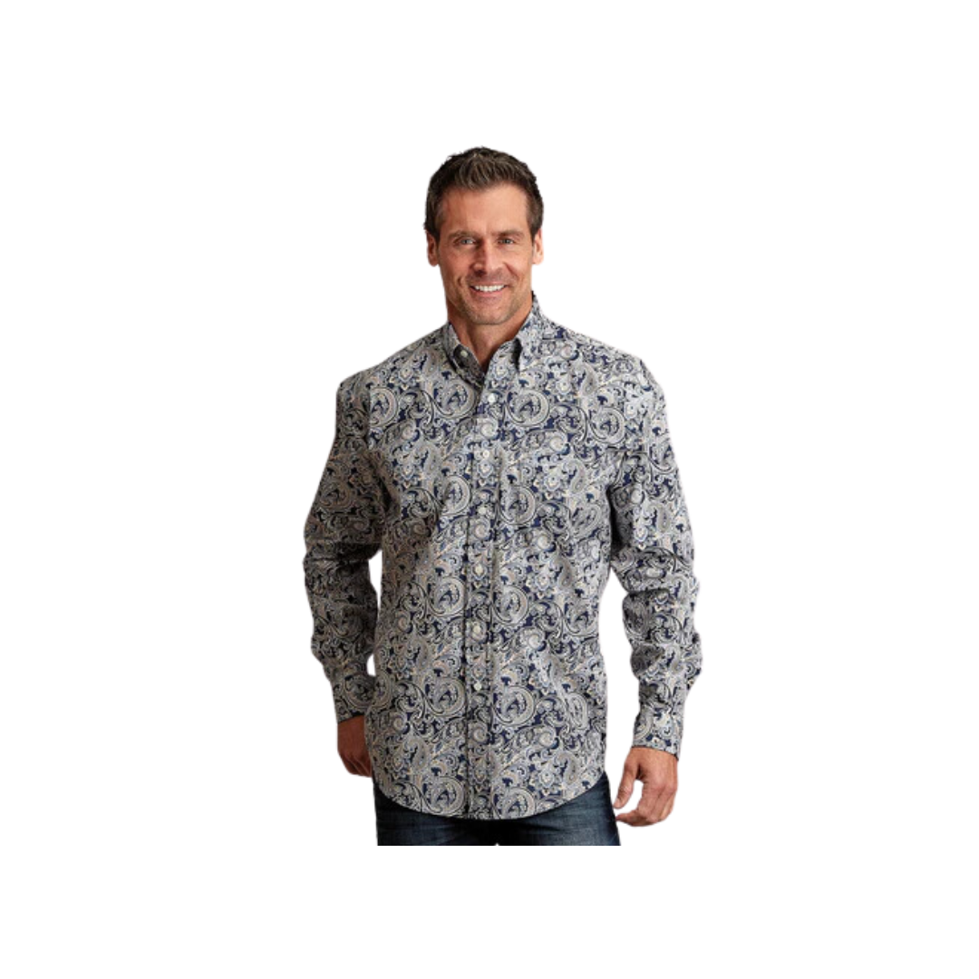 Stetson Apparel Men's Greenspring Paisley Cotton Blue Shirt