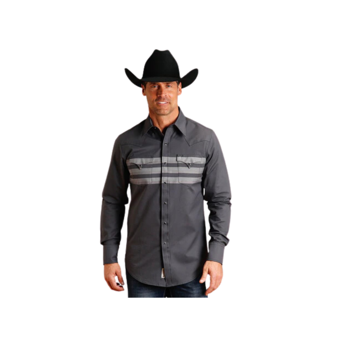 Stetson Apparel Men's Border Stripe Cotton Black Shirt