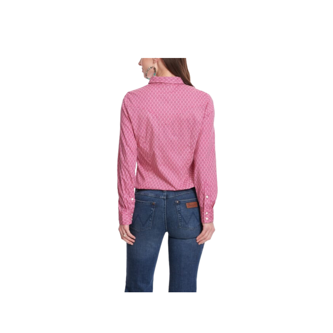 Wrangler Women's Print Long Sleeve Western Dark Pink & White Geo Purple Shirt