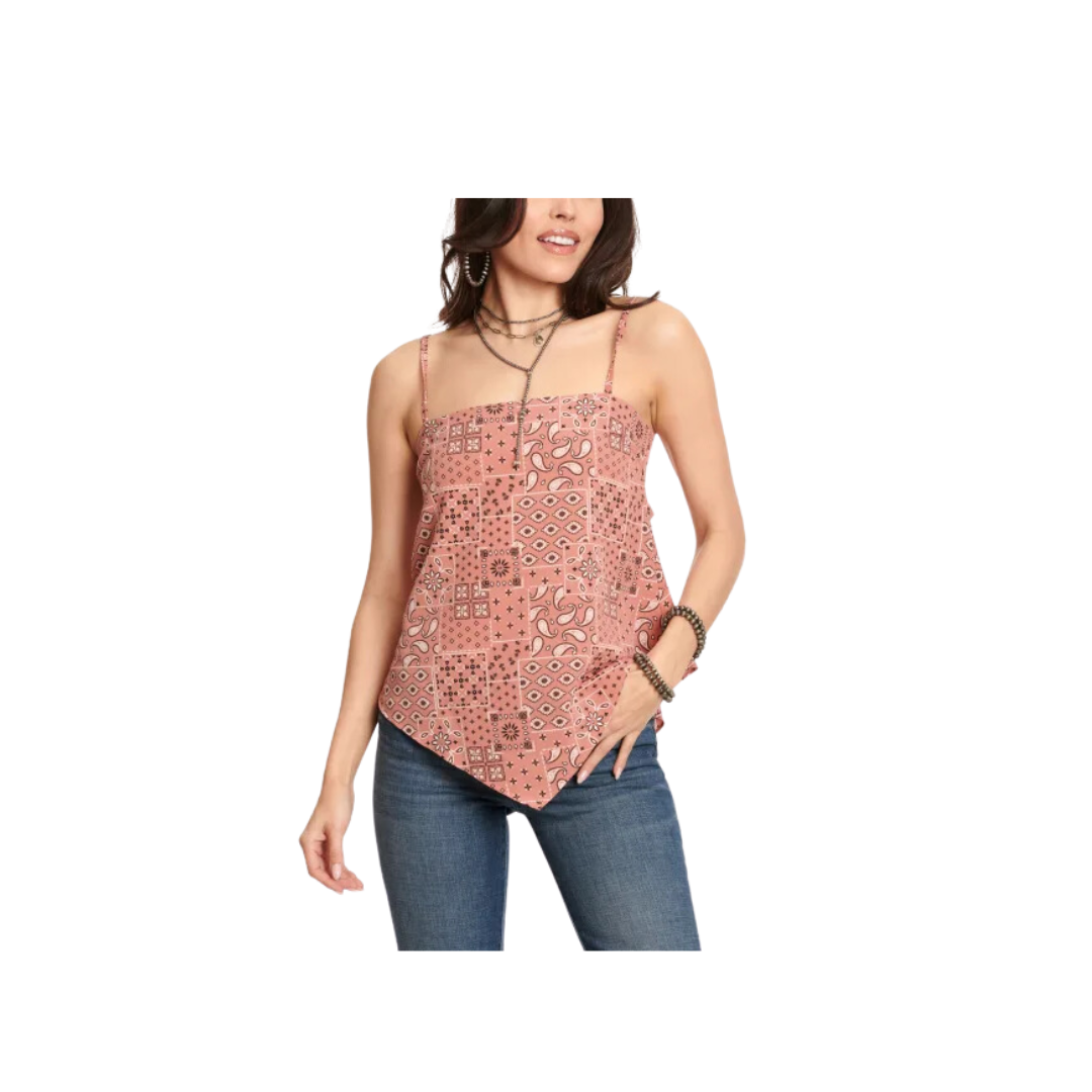 Wrangler Women's Retro Terracotta Bandana Tie Keyhole Back Thin Burgundy Strap Top