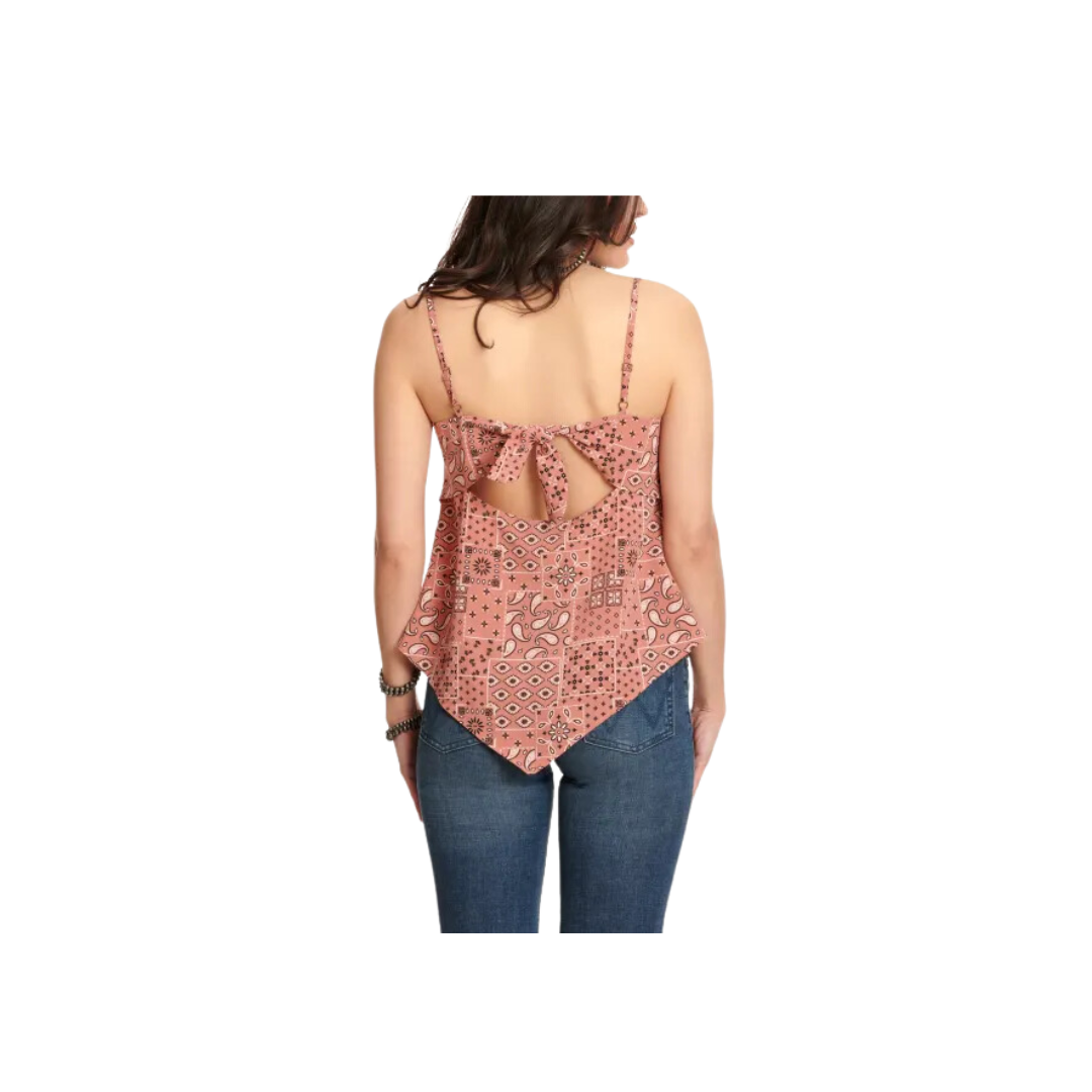 Wrangler Women's Retro Terracotta Bandana Tie Keyhole Back Thin Burgundy Strap Top