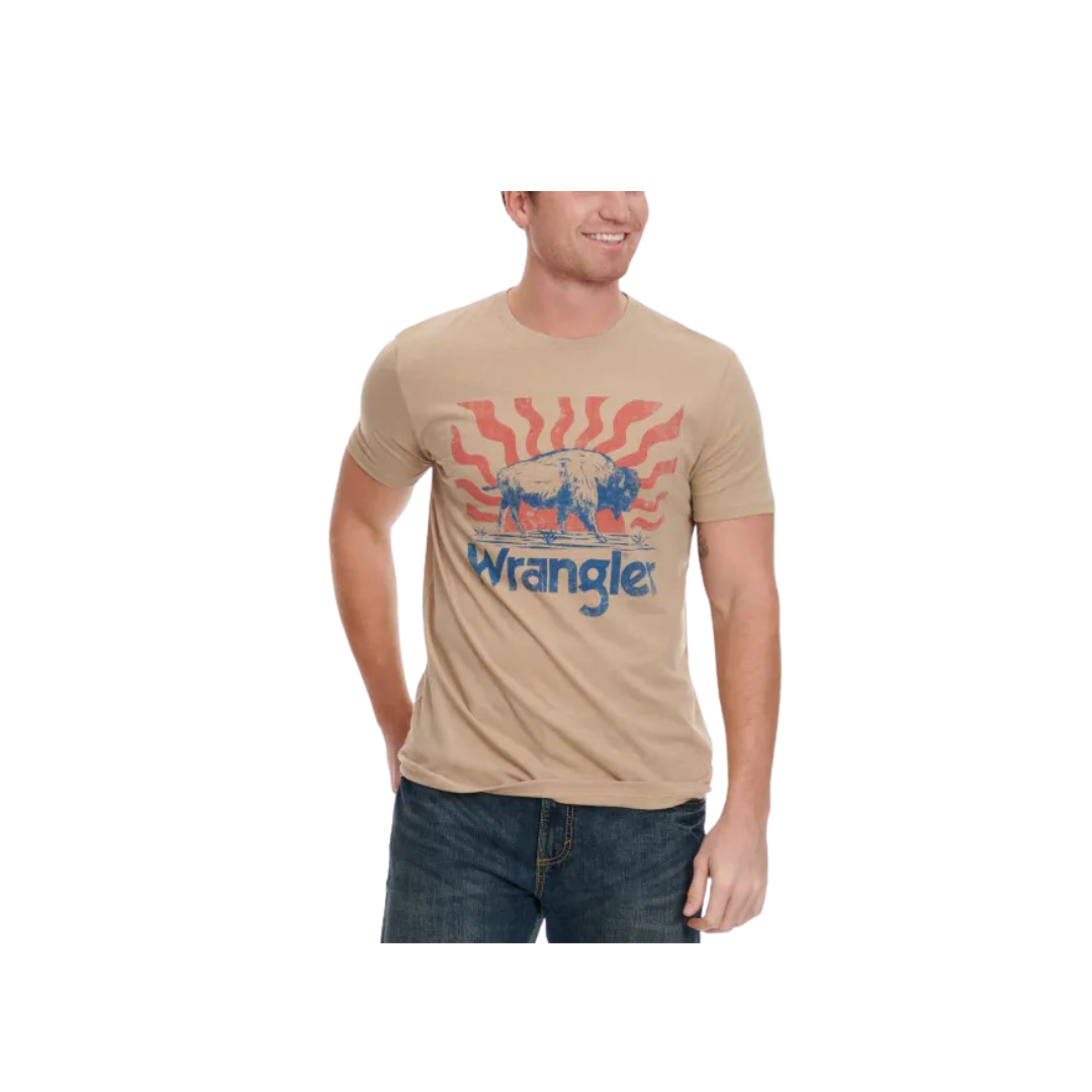 Wrangler Men's Toasted Sunrise Logo Graphic Short Sleeve Sand Buffalo Tan T Shirt