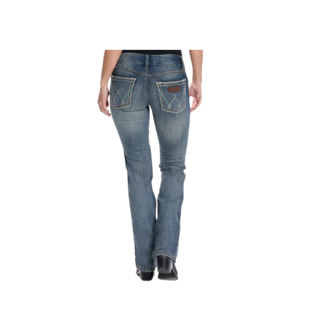 Wrangler Women's Retro Sadie Dark Wash Low Rise Boot Cut Stone Wash Jeans