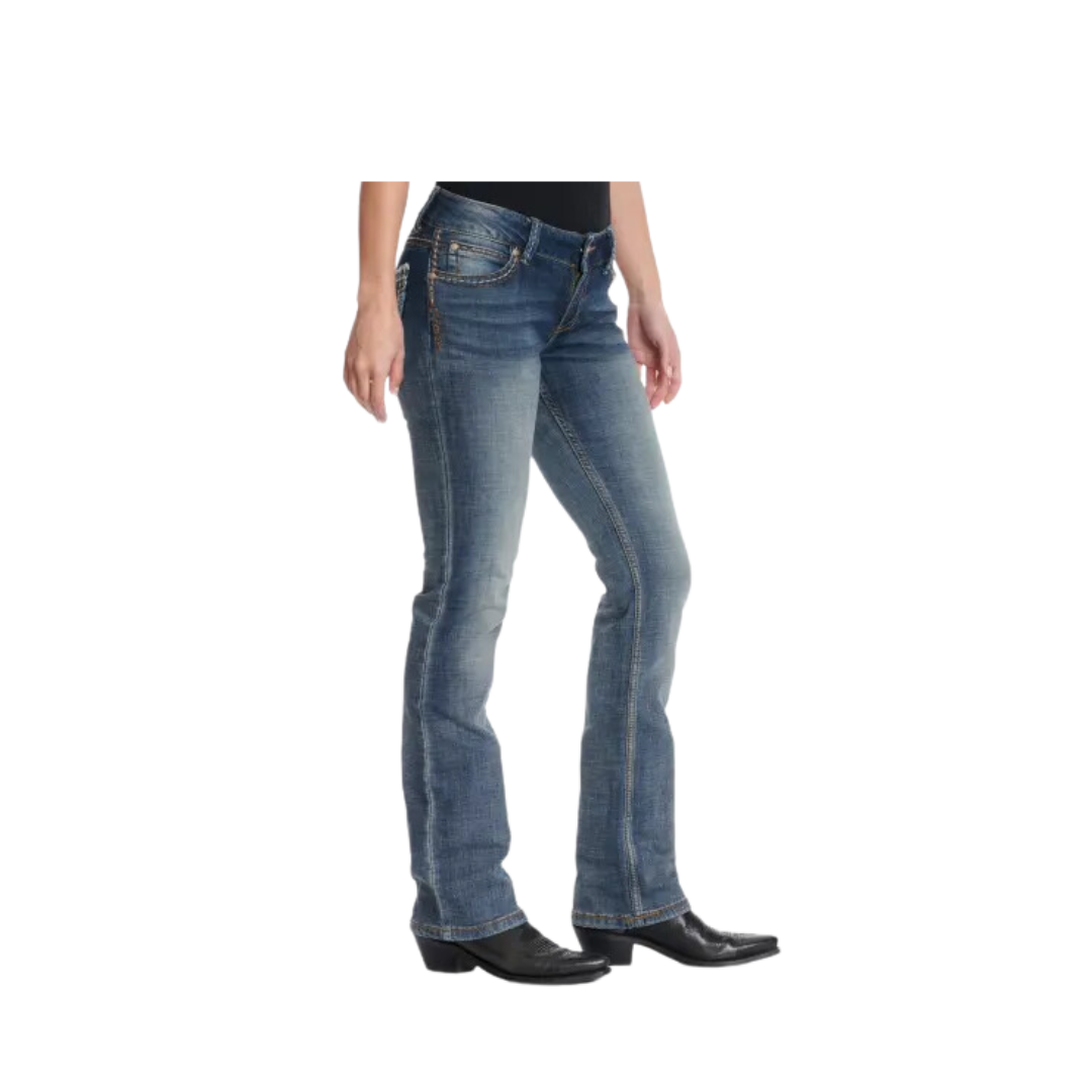Wrangler Women's Retro Sadie Dark Wash Low Rise Boot Cut Stone Wash Jeans