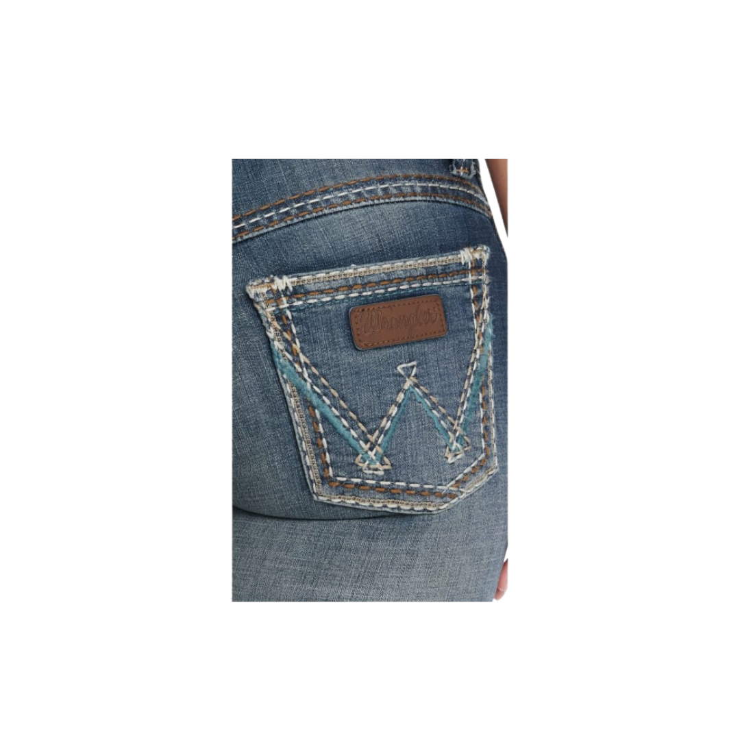 Wrangler Women's Retro Sadie Dark Wash Low Rise Boot Cut Stone Wash Jeans