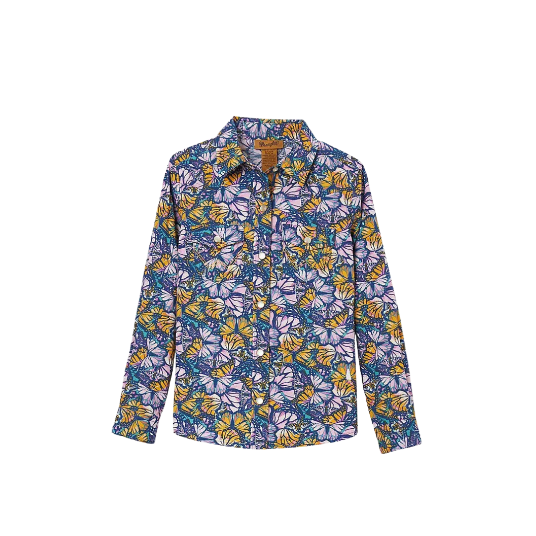Wrangler Youth Girl's Butterfly Print Western Purple Shirt