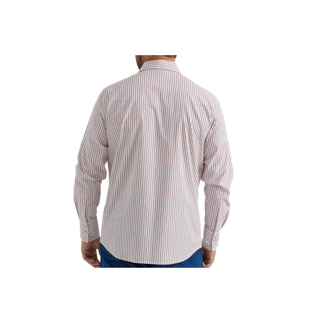 Wrangler Men's Wrinkle Resistant Stripe Snap White Red Shirt