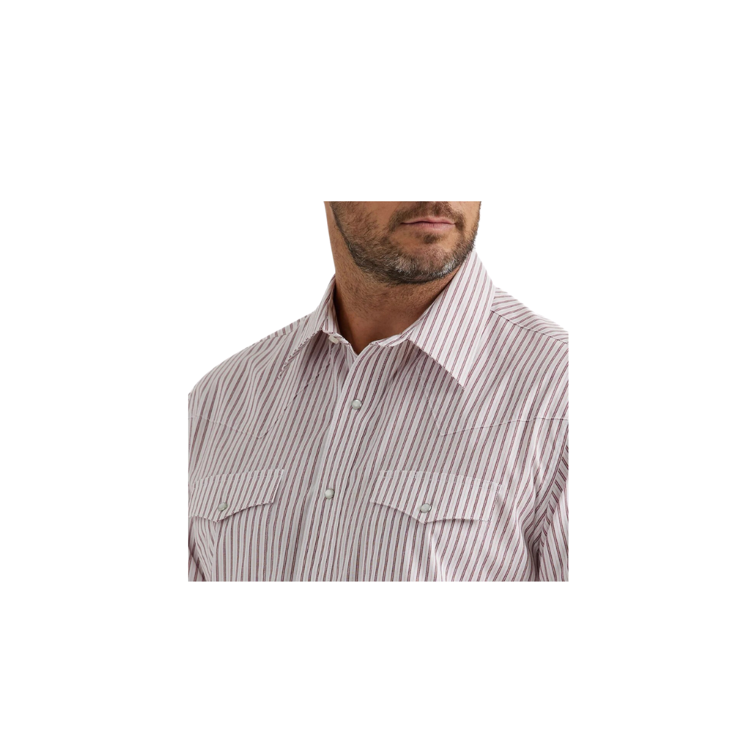 Wrangler Men's Wrinkle Resistant Stripe Snap White Red Shirt