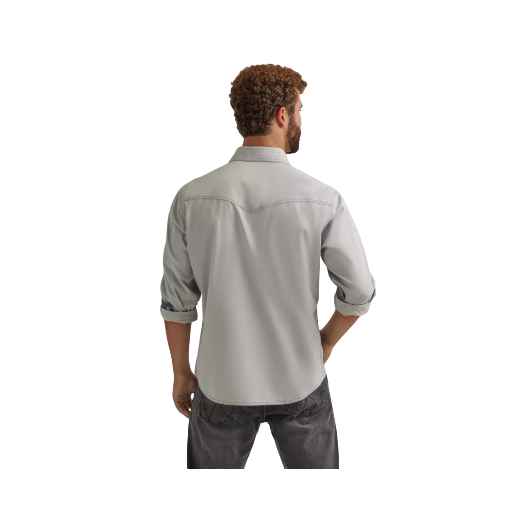 Wrangler Men's Retro Premium Long Sleeve Snap Silver Grey Shirt