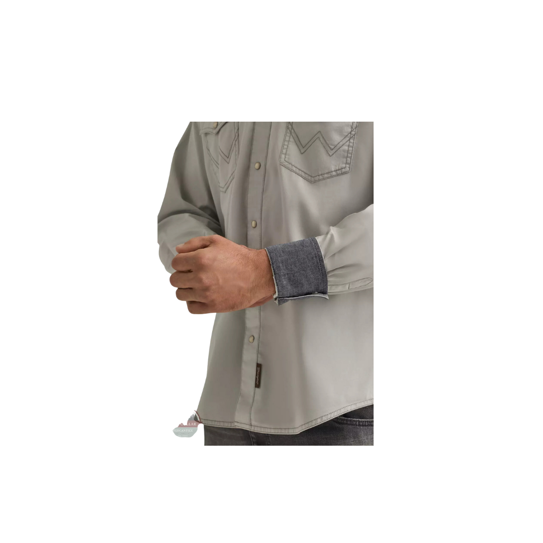 Wrangler Men's Retro Premium Long Sleeve Snap Silver Grey Shirt