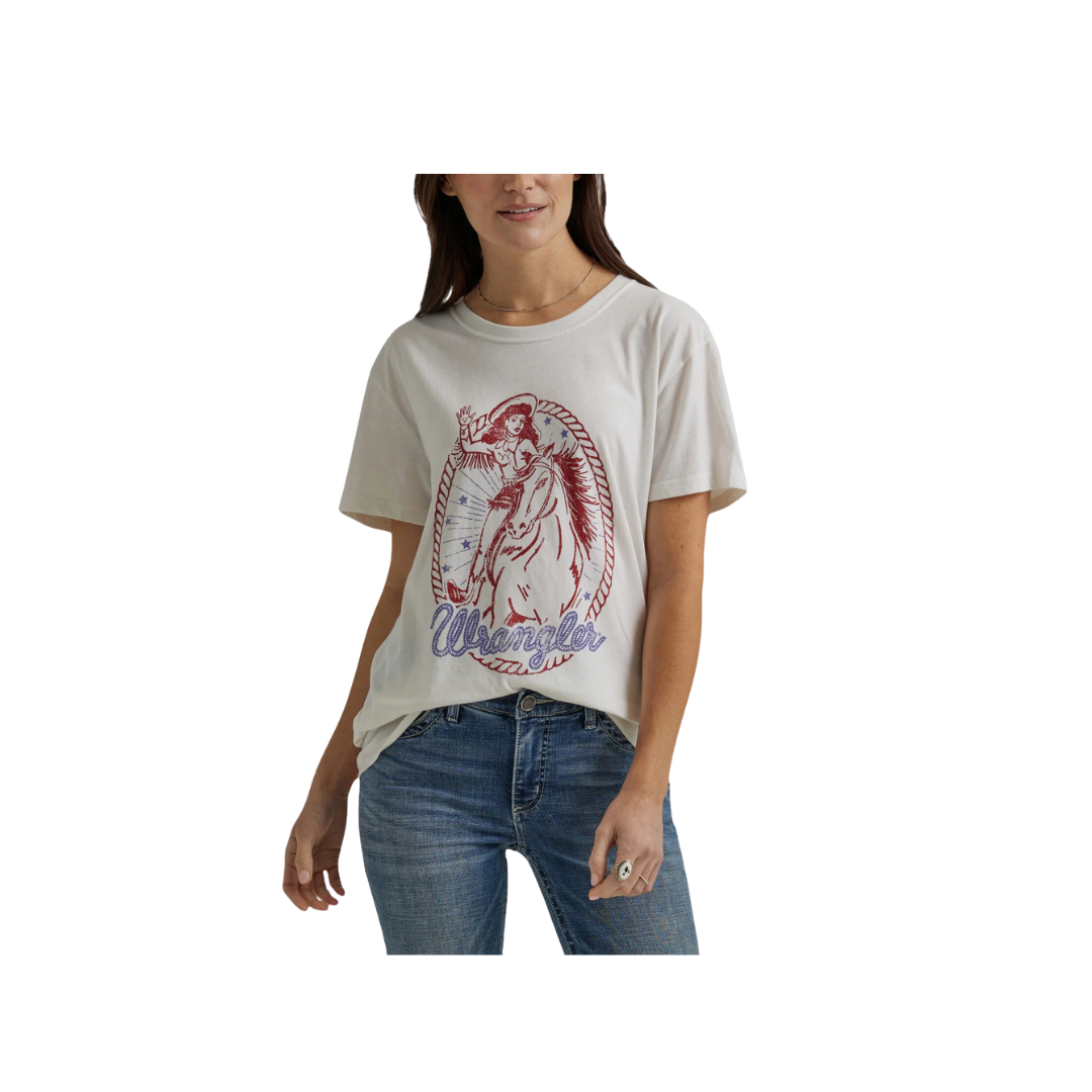 Wrangler Women's Retro Rodeo Marshmallow Heather Boyfriend White T Shirt
