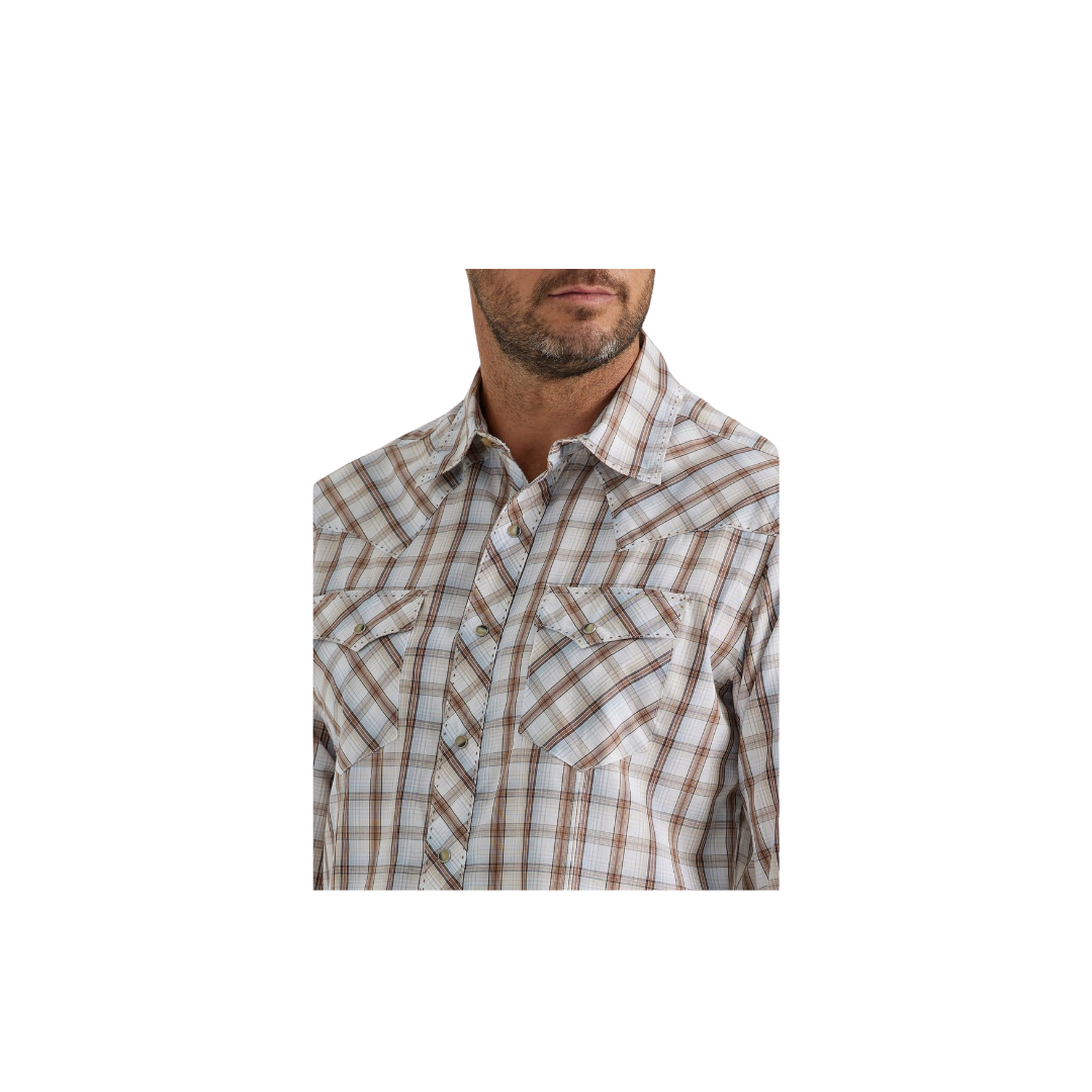 Wrangler Men's Fashion Snap Plaid Brown Shirt