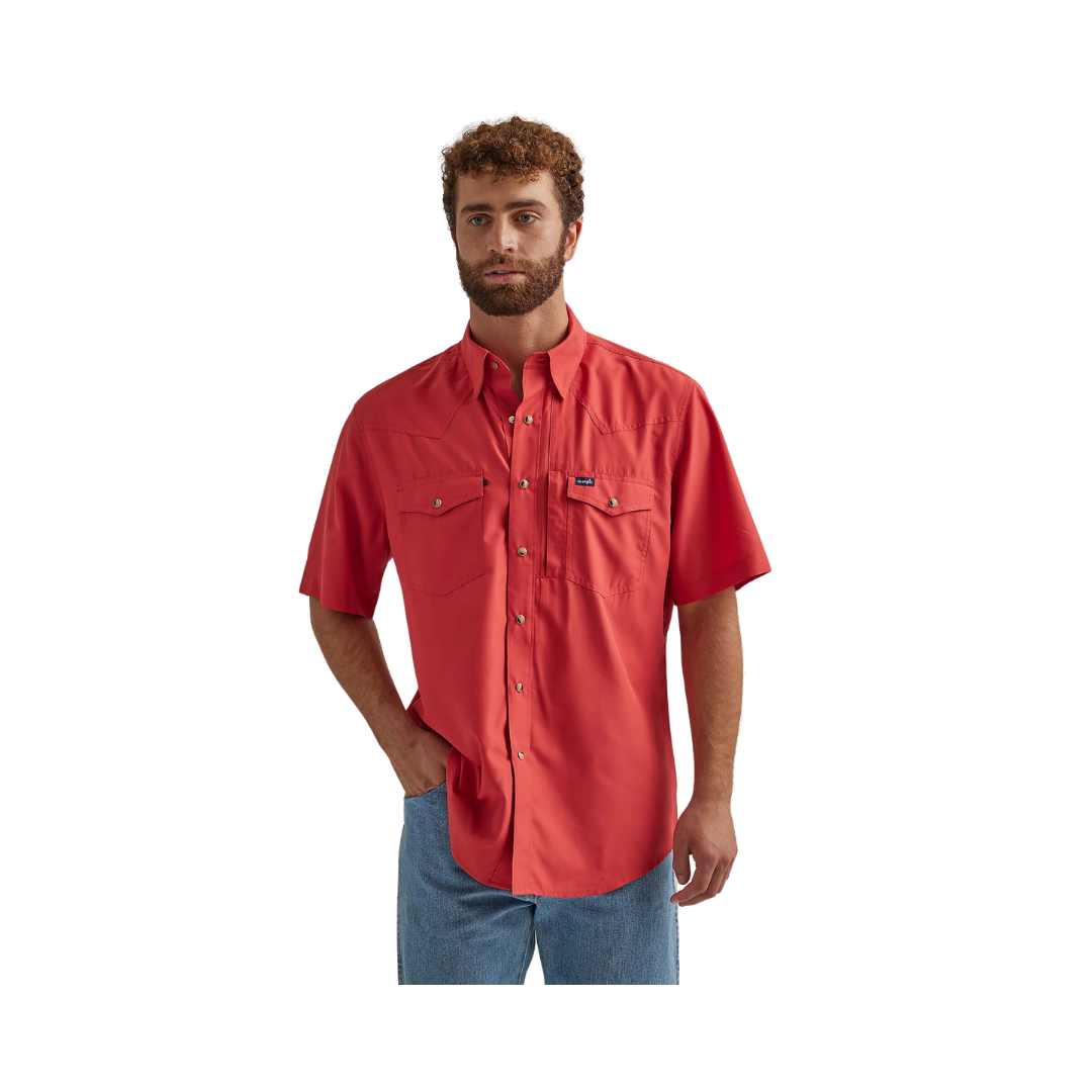 Wrangler Men's Performance Snap Short Sleeve Solid Red Shirt