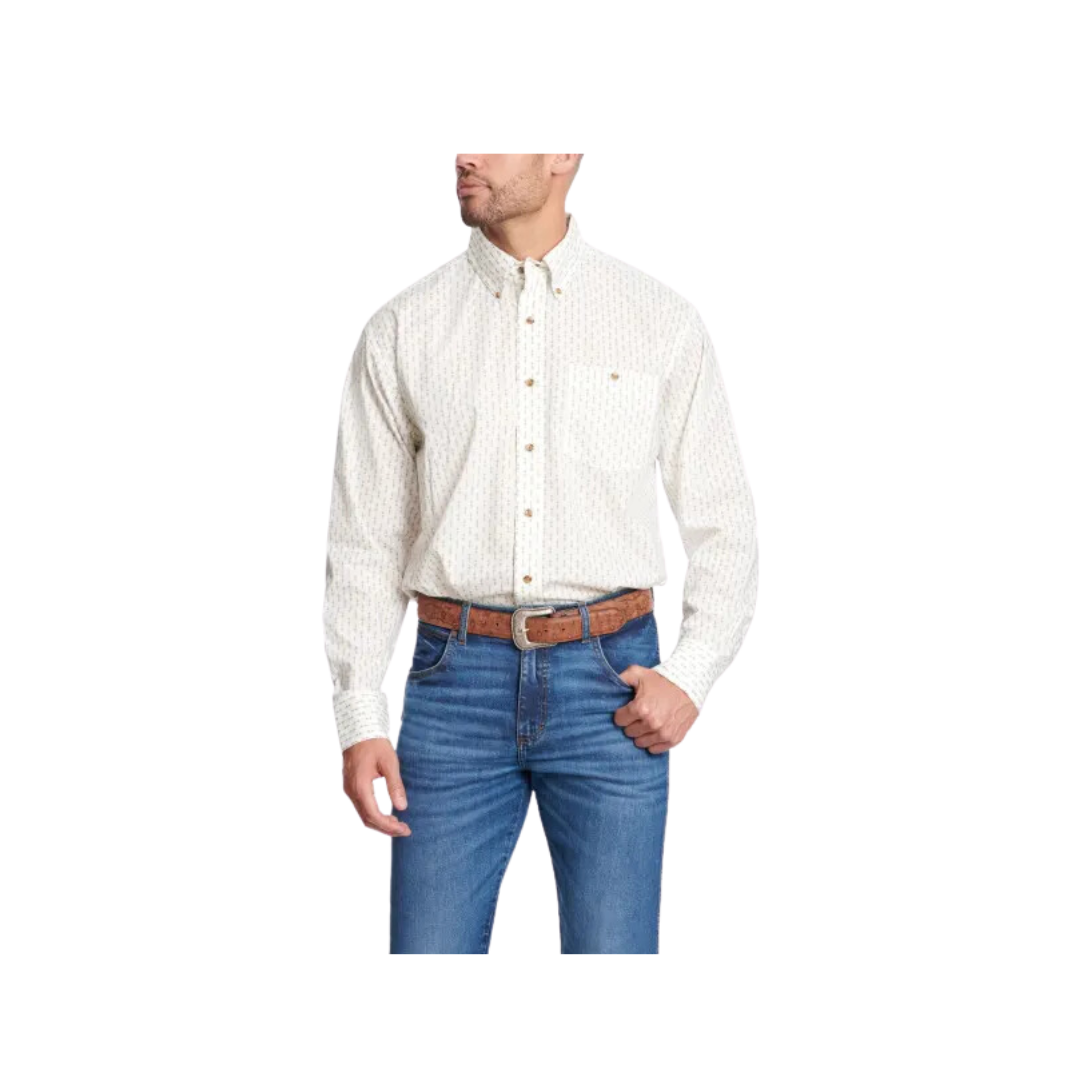 Wrangler Men's Classic Geo Print Western Cream Antique Gold White Big Shirt