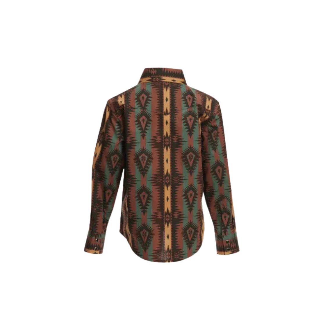 Wrangler Youth Boy's Teal Colorful Aztec Stripes Checotah Shirt