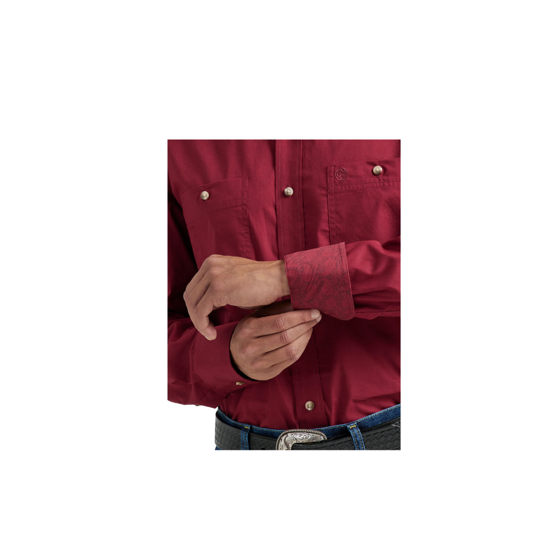Wrangler Men's George Strait Collection Button Down Burgundy Shirt