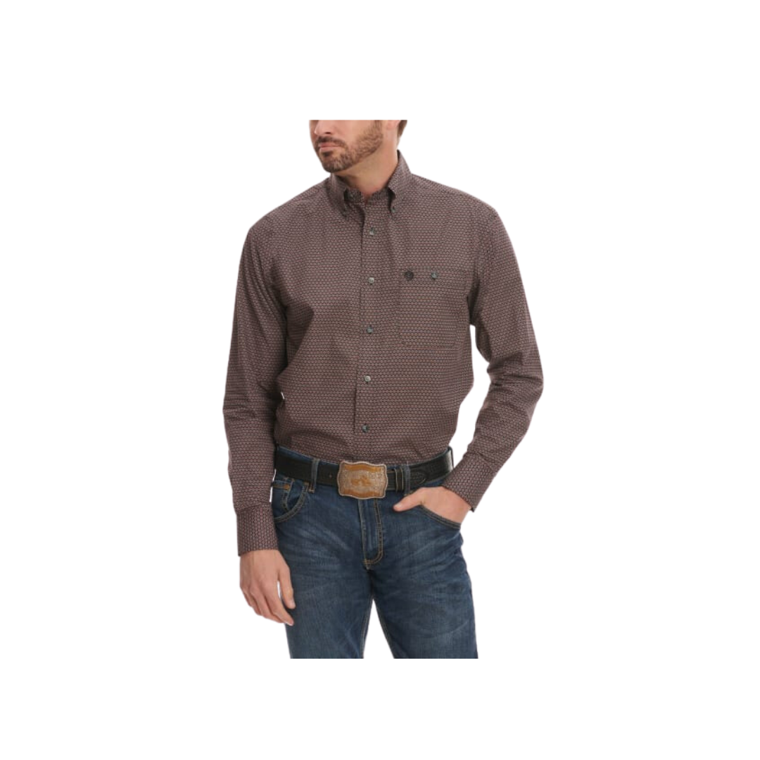 Wrangler Men's George Strait Collection Geo Print Long Sleeve Western Black Red Shirt