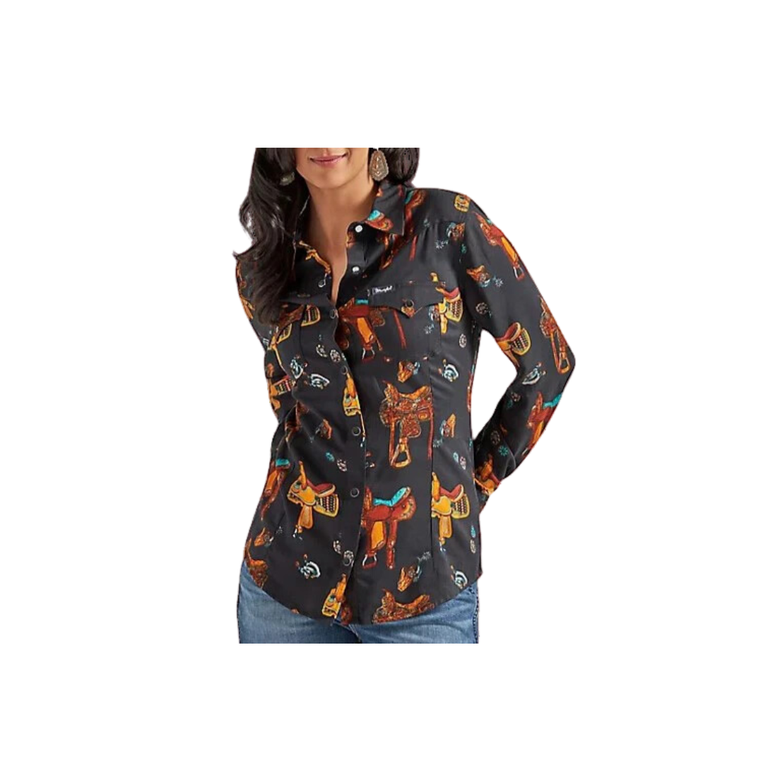 Wrangler Women's Saddle Up Button Up Black Shirt