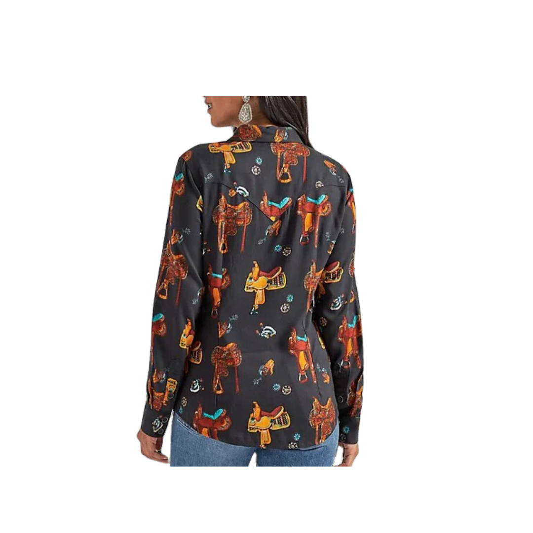 Wrangler Women's Saddle Up Button Up Black Shirt