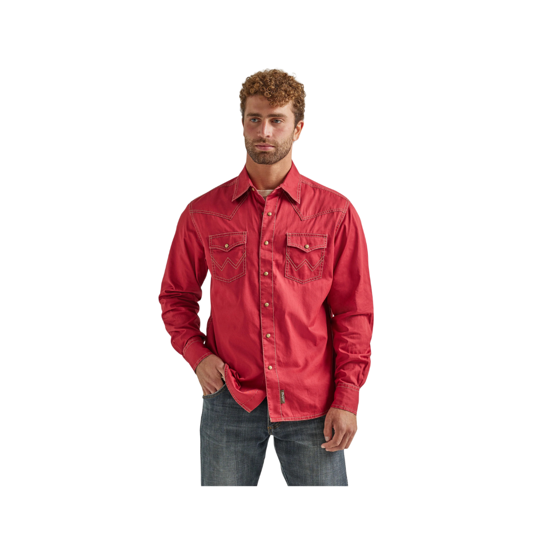 Wrangler Men's Retro Premium Plain Snap Red Shirt