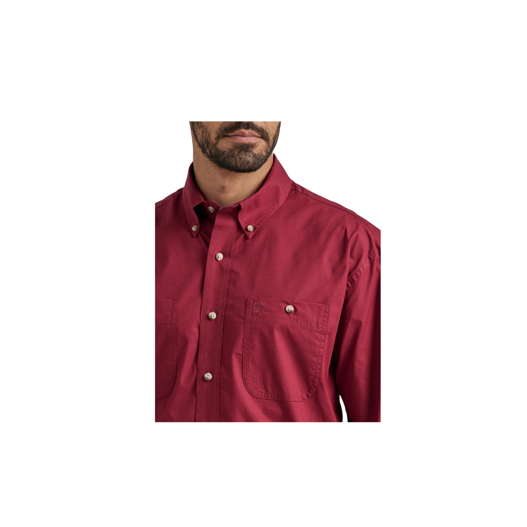Wrangler Men's George Strait Collection Button Down Burgundy Shirt