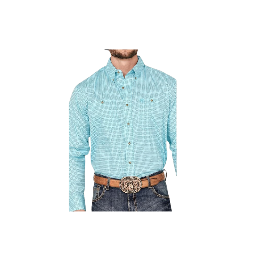 Wrangler Men's George Strait Long Sleeve Button Down Turquoise Shirt