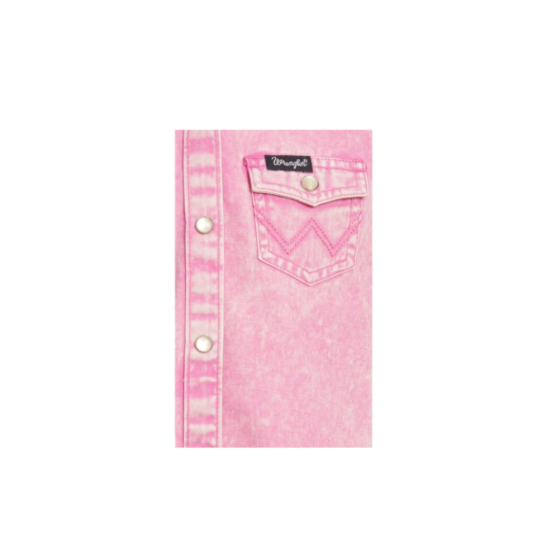 Wrangler Youth Girl's Acid Wash Denim Western Pink Shirt