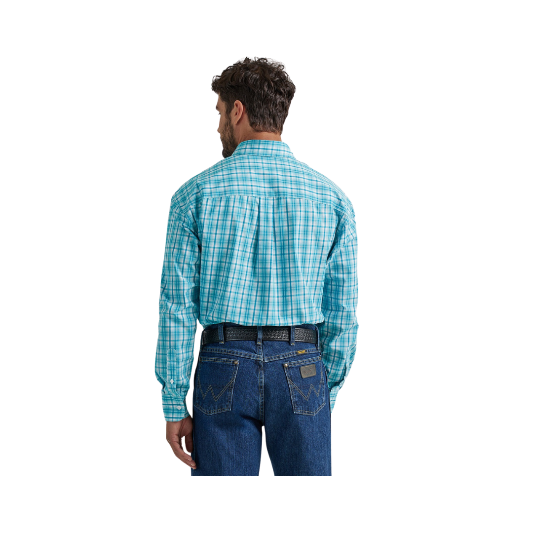 Wrangler Men's George Strait Plaid Turquiose Shirt
