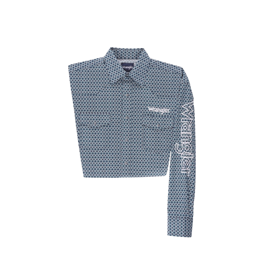 Wrangler Men's Geometric Print Logo Navy Shirt