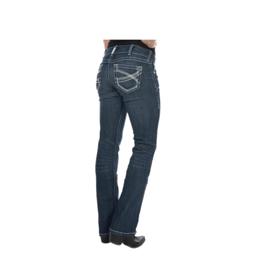 Women's Ariat Real Ivy Dresden Mid Rise Straight Leg Stretch Dark Stonewash Jean