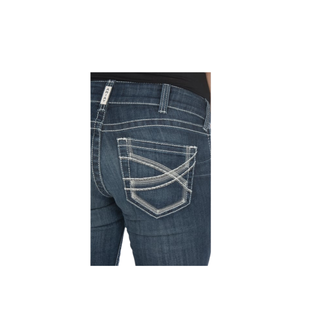 Women's Ariat Real Ivy Dresden Mid Rise Straight Leg Stretch Dark Stonewash Jean