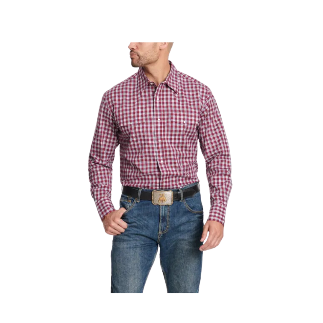 Wrangler Men's Dark Garnet Plaid Relaxed Fit Western Burgundy Shirt