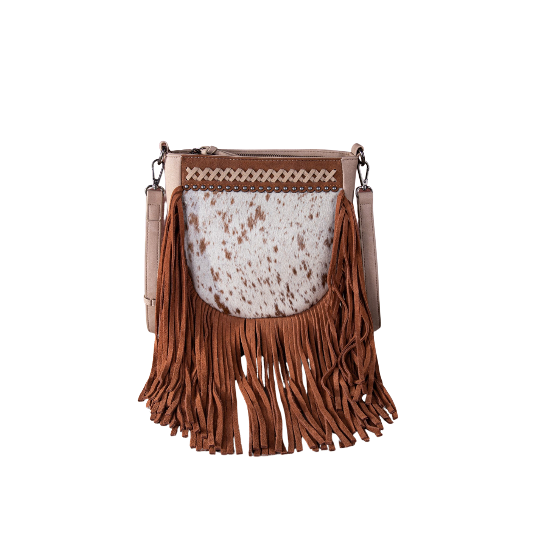 Wrangler Women's Trinity Ranch Hair On Cowhide Fringe Tan Crossbody Bag