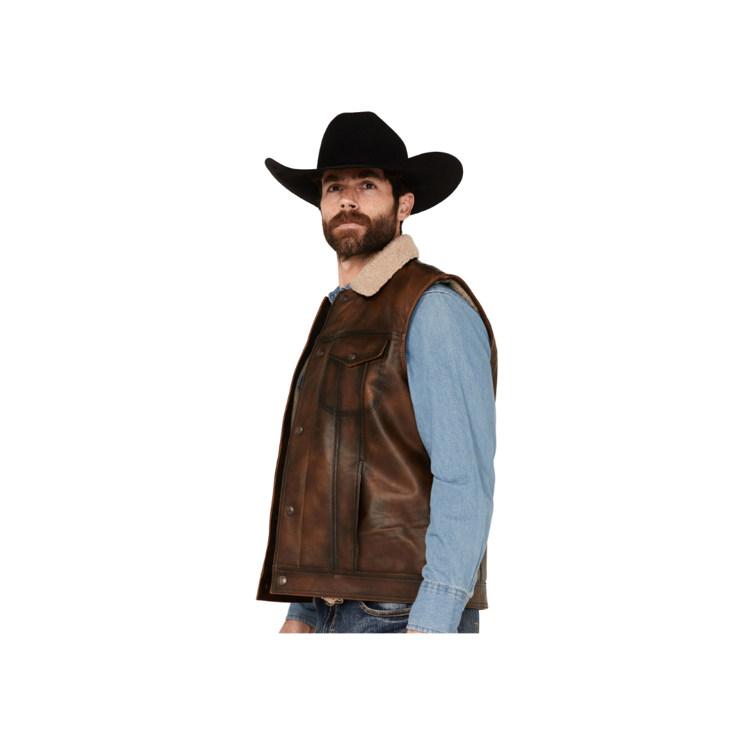 Sidran Men's Cripple Creek Sherpa Lined Leather Vest