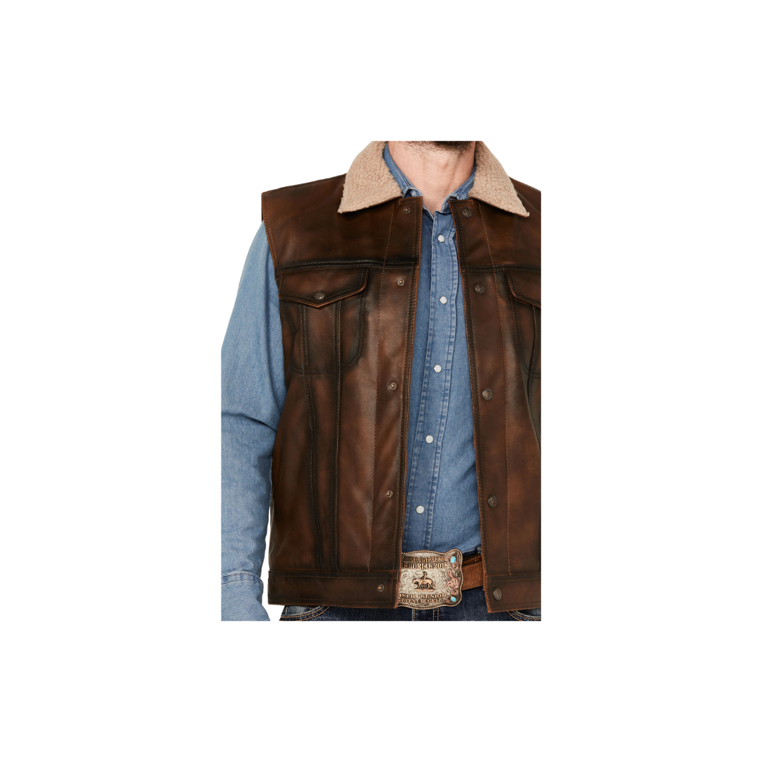 Sidran Men's Cripple Creek Sherpa Lined Leather Vest