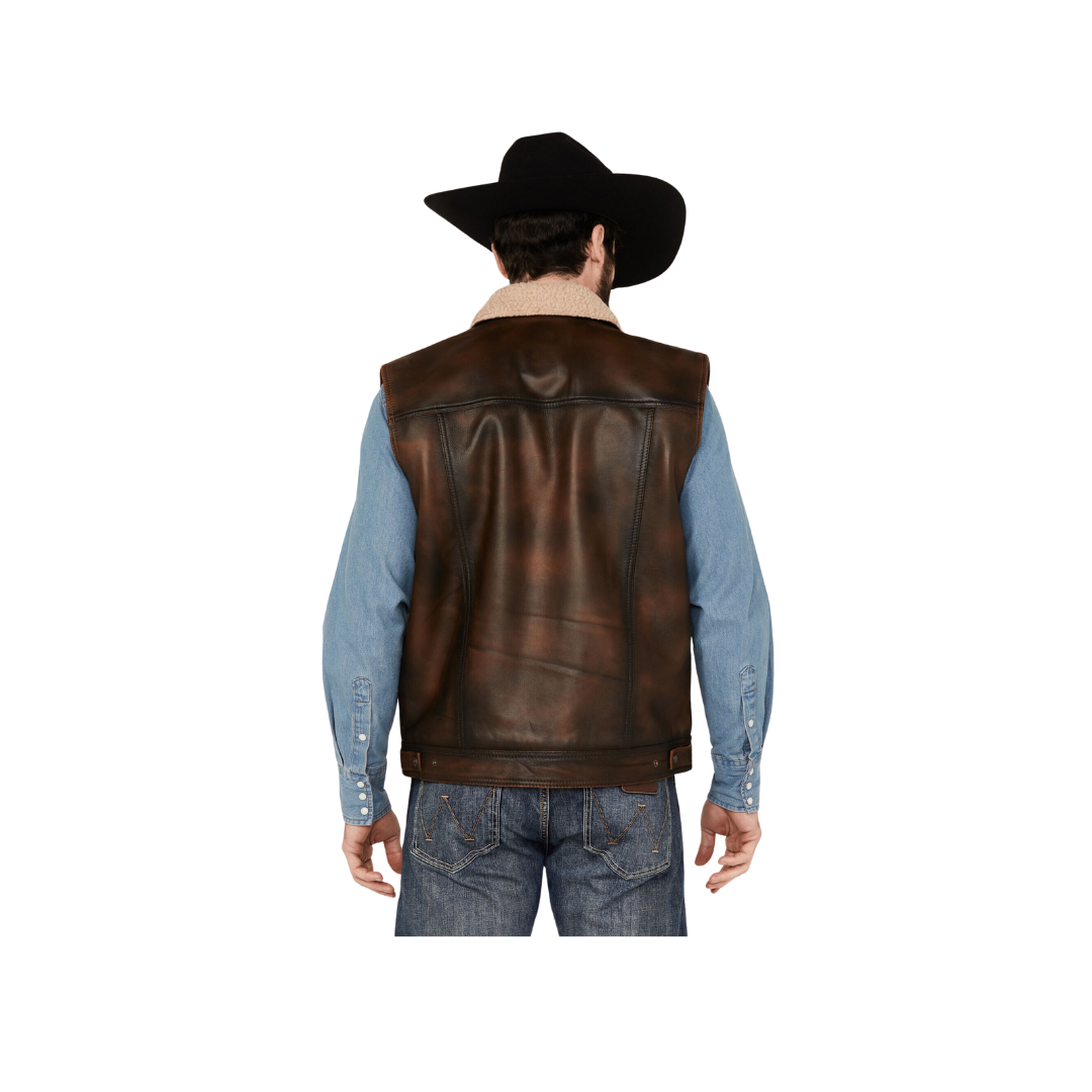 Sidran Men's Cripple Creek Sherpa Lined Leather Vest