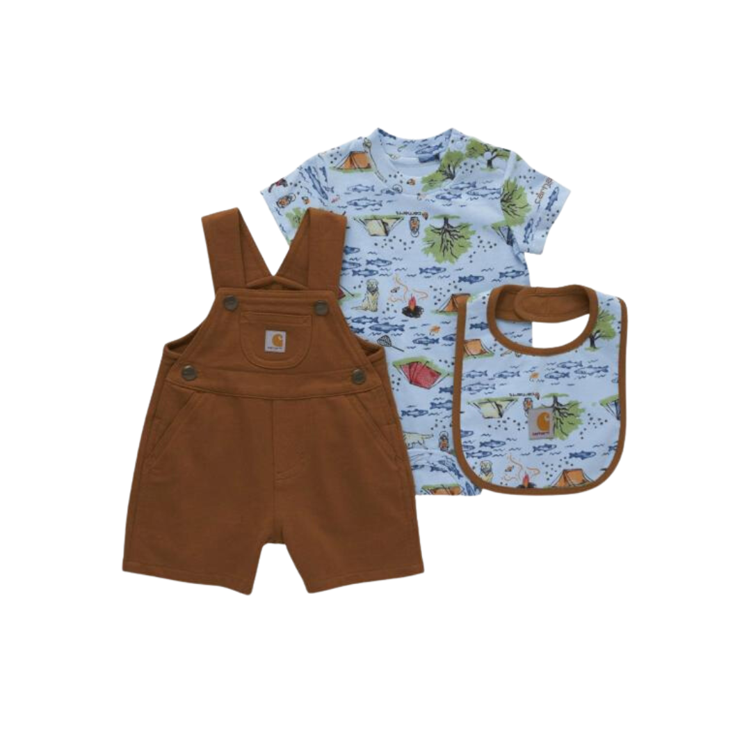 Carhartt Infant Boy's French Terry Shortall And Bib Blue Set Bodysuit