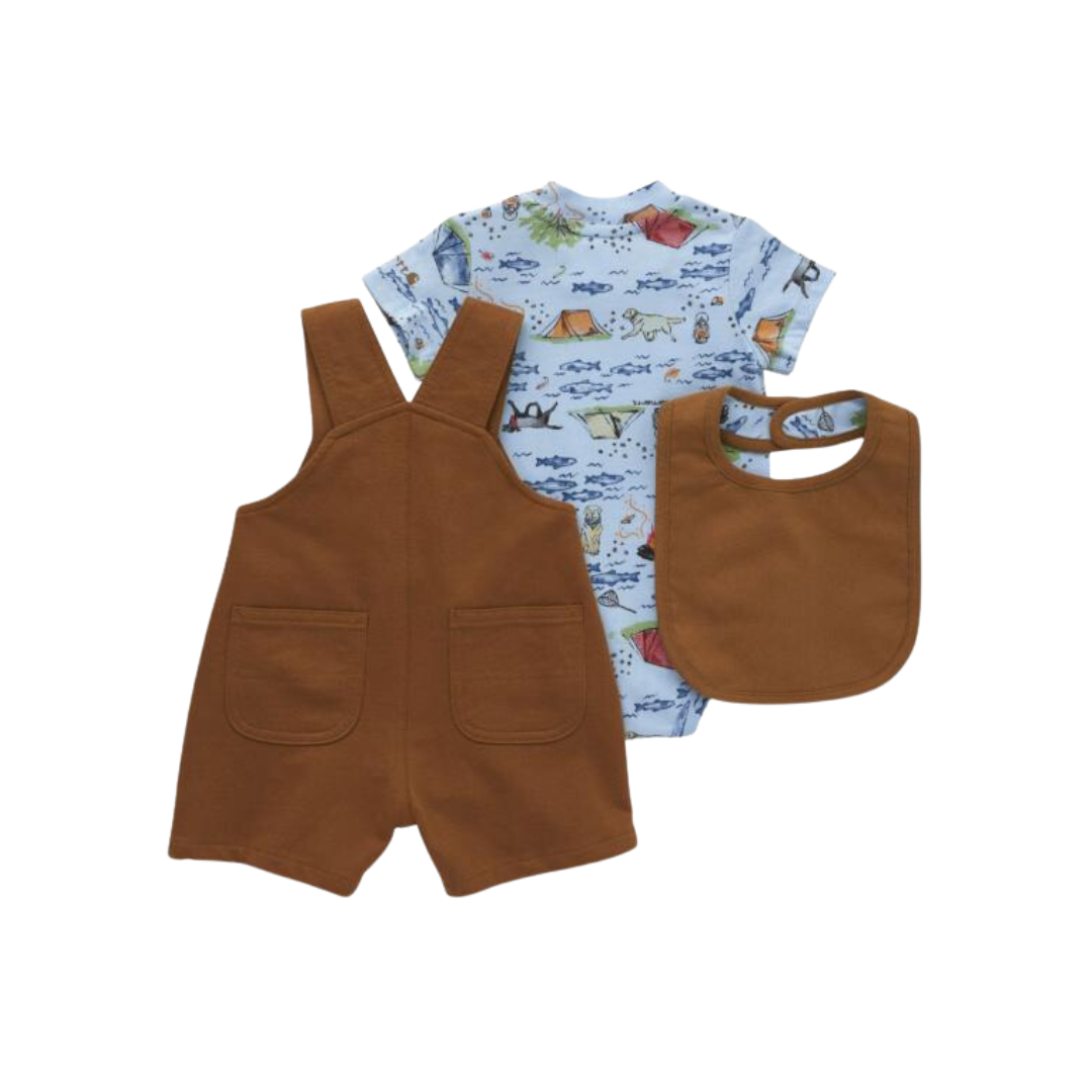 Carhartt Infant Boy's French Terry Shortall And Bib Blue Set Bodysuit
