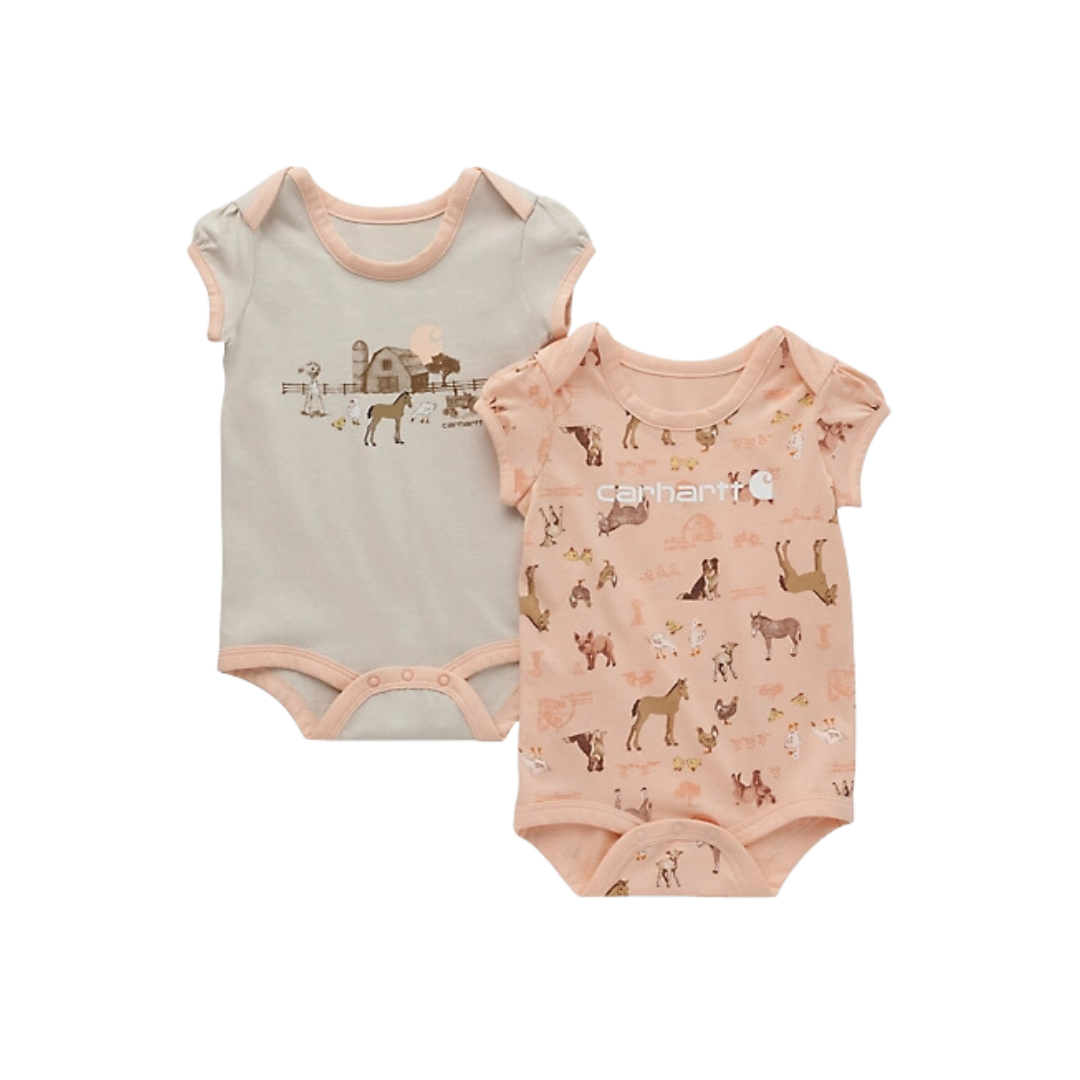 Carhartt Infant Boy's Short Sleeve Farm Print 2 Set Tropical Peach Bodysuit