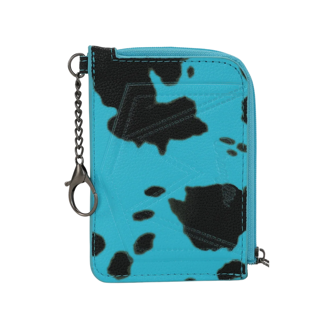 Montana West Women's Cow Print Print Mini Zip Card Turquoise Case