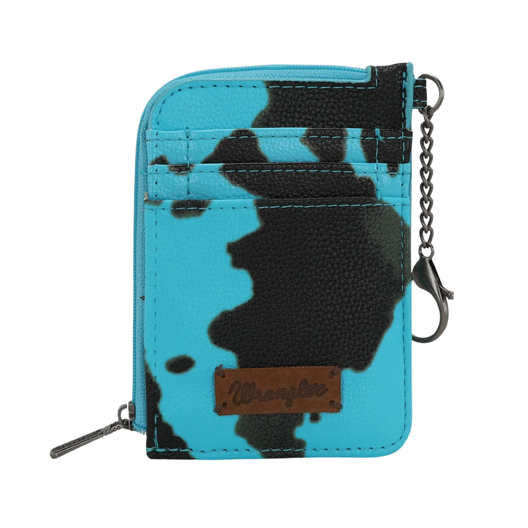 Montana West Women's Cow Print Print Mini Zip Card Turquoise Case