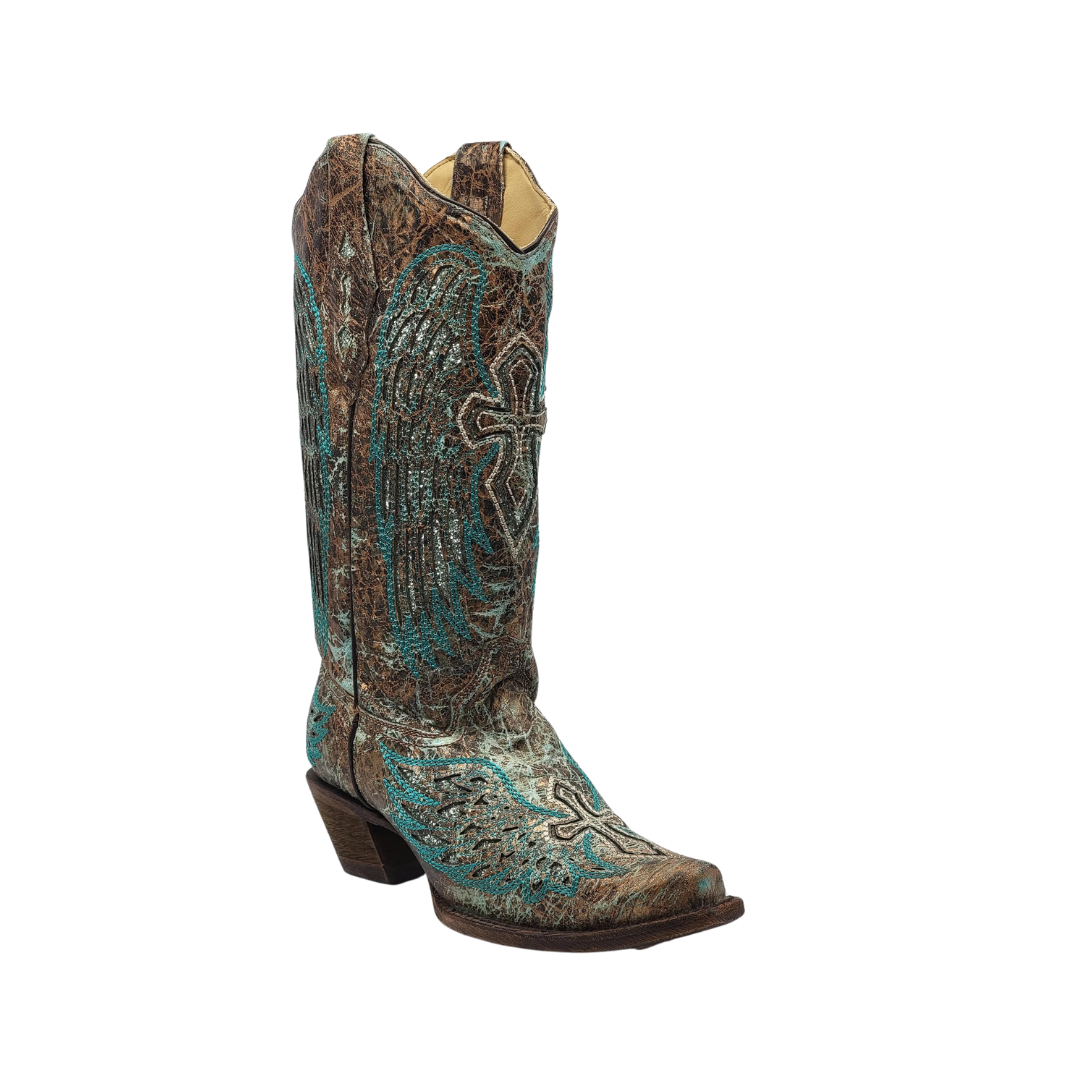 Corral Boots Women's Cross Metallic Leather Turquoise Boot