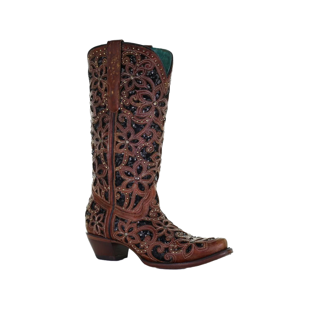 Corral Boots Women's Tan Black Inlay Embroidered Boot
