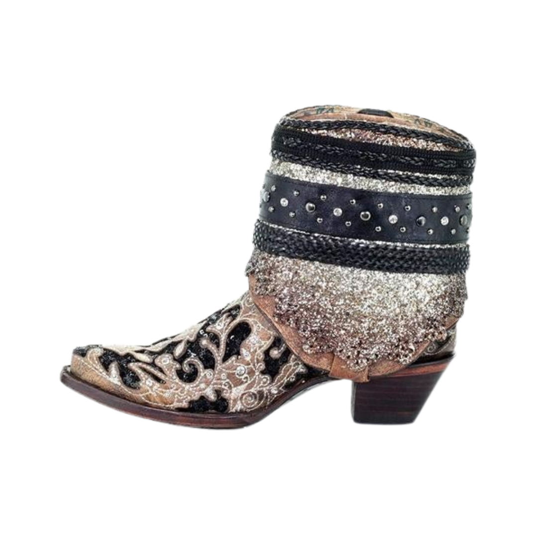 Corral Women's Glitter Flipped Shaft Ankle Brown Boots