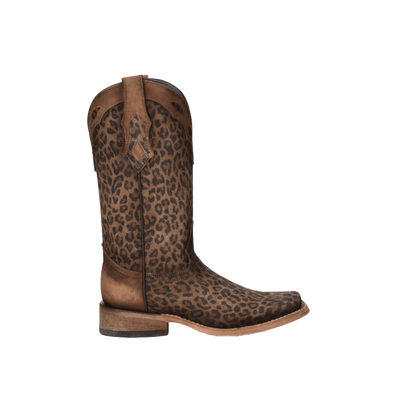 Corral Women's Sand Leopard Print Overlay Square Toe Boots